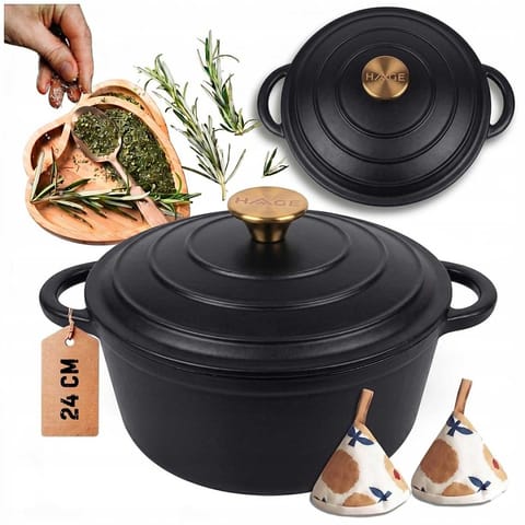 ⁨EMALIOWANY GARNEK ŻELIWNY 24cm 4L HAGE CZARNY MAT⁩ w sklepie Wasserman.eu