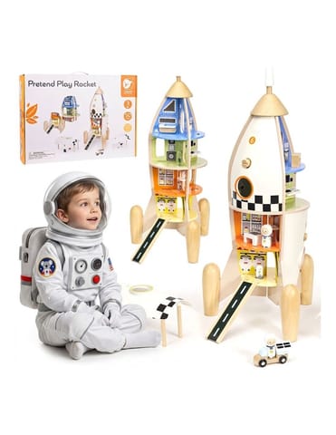 ⁨CLASSIC WORLD Drewniana Rakieta Domek dla Dzieci + Figurki 51el.⁩ w sklepie Wasserman.eu