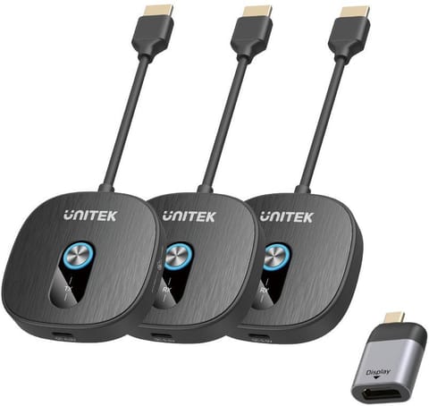 ⁨Unitek Bezprzewodowy transmiter HDMI 1080p, 1 nadajnik + 2 odbiorniki, czarny⁩ w sklepie Wasserman.eu
