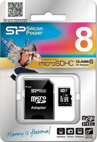 ⁨Silicon Power 8 GB, MicroSDHC, pamięć flash klasy 10, adapter SD⁩ w sklepie Wasserman.eu