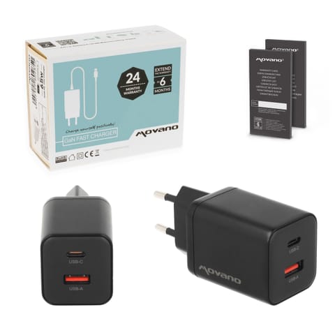 ⁨Ładowarka Movano GaN 45W USB-C PD + USB-A (black)⁩ w sklepie Wasserman.eu
