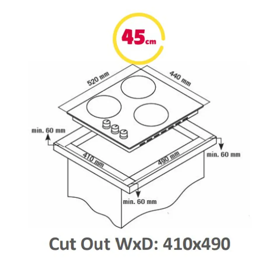 ⁨Simfer Hob H4.305.HGSSP Gas on glass, Number of burners/cooking zones 3, Rotary painted inox knobs, Black, 45 cm⁩ at Wasserman.eu