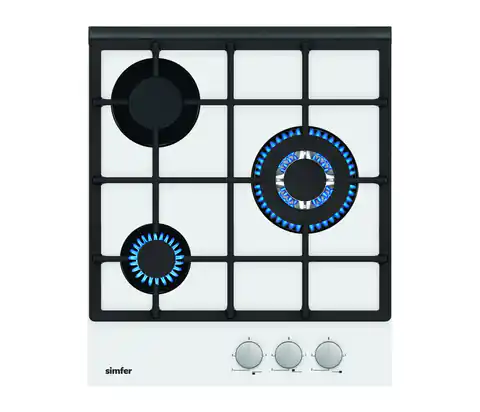 ⁨Simfer Hob H4.305.HGSBB Gas on glass, Number of burners/cooking zones 3, Rotary painted inox knobs, White⁩ w sklepie Wasserman.eu