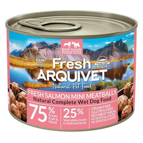 ⁨Arquivet Fresh MINI klopsiki z łososiem, marchewką i groszkiem 200g⁩ w sklepie Wasserman.eu