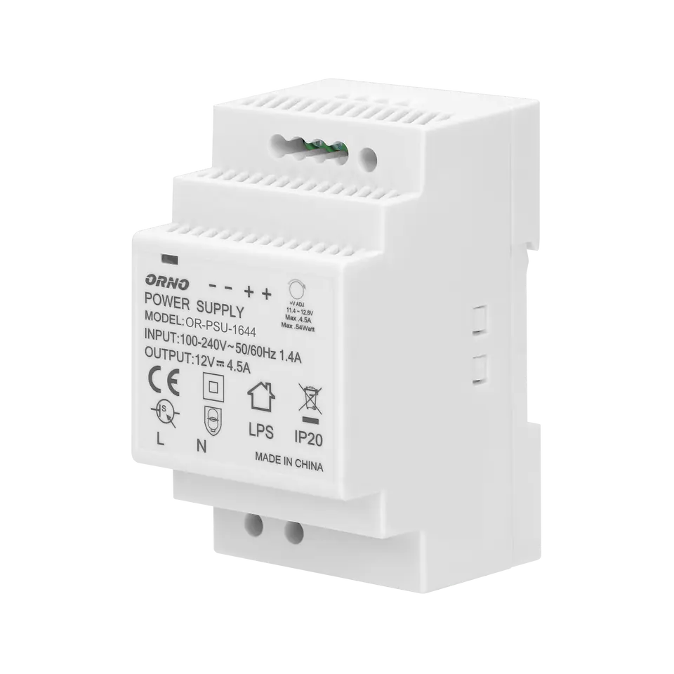 ⁨DIN rail power supply 12VDC, 4.5A, 54W, width 3 modules⁩ at Wasserman.eu