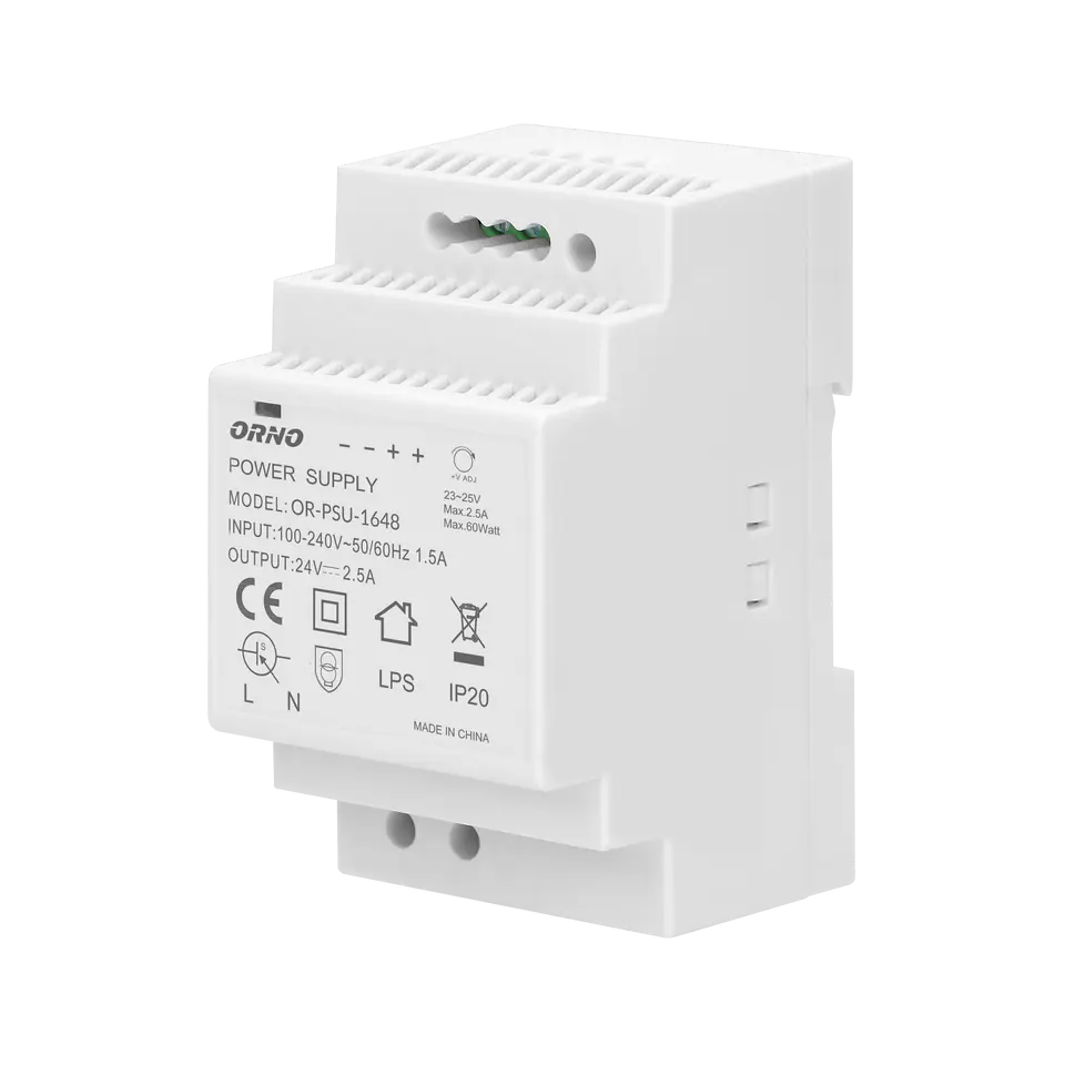 ⁨DIN rail power supply 24VDC, 2,5A, 60W, width 3 modules⁩ at Wasserman.eu