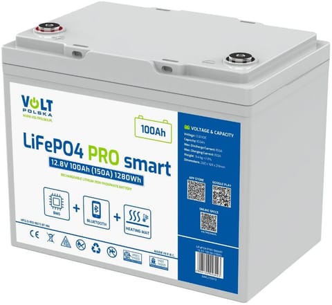 ⁨Akumulator LiFePO4 Volt Polska PRO SMART 12,8V 100 Ah (150A) BMS BLUETOOTH + MATA GRZEWCZA⁩ w sklepie Wasserman.eu