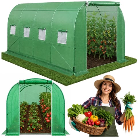 ⁨Tunel Ogrodowy Foliowy Szklarnia Na Warzywa Okna Zielony UV 4,5x2x2 M 9M²⁩ w sklepie Wasserman.eu