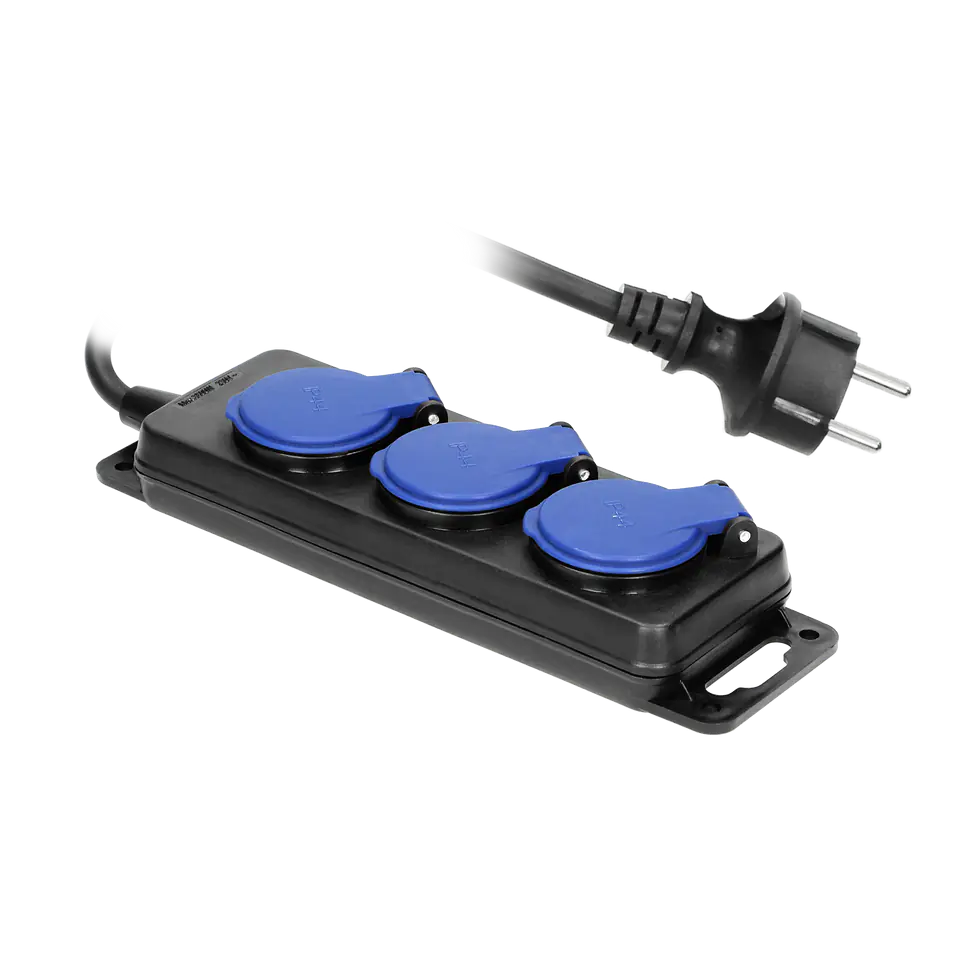 ⁨Workshop extension cable splash-proof IP44, 3 sockets 2P+Z IP44, rubber cable, H05RR-F 3x1,5mm?, length 5m⁩ at Wasserman.eu