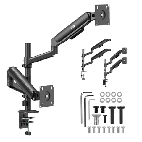 ⁨Uchwyt / wieszak na 2 monitory Ergo Office, sprężyna gazowa, 17"-32", 1-10kg, czarny matt, ER-692 B⁩ w sklepie Wasserman.eu