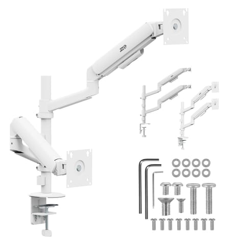 ⁨Uchwyt / wieszak na 2 monitory Ergo Office, sprężyna gazowa, 17"-32", 1-10kg, biały matt, ER-692 W⁩ w sklepie Wasserman.eu