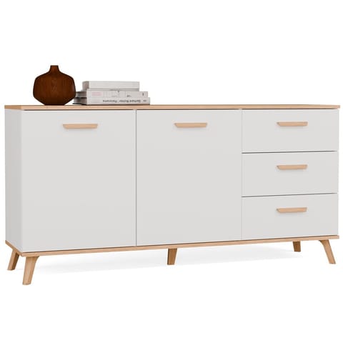 ⁨Komoda OLYMPO 2D3S BIAŁA DĄB ARTISAN Szafka 150 Cm 3 Szuflady 2 Drzwi⁩ w sklepie Wasserman.eu