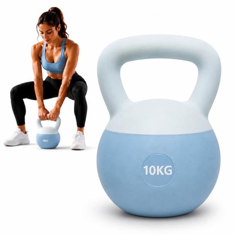 ⁨Kettlebell 10 kg Premium Miękka Podstawa Ciężarek Fitness Trening Domowy niebieski⁩ w sklepie Wasserman.eu