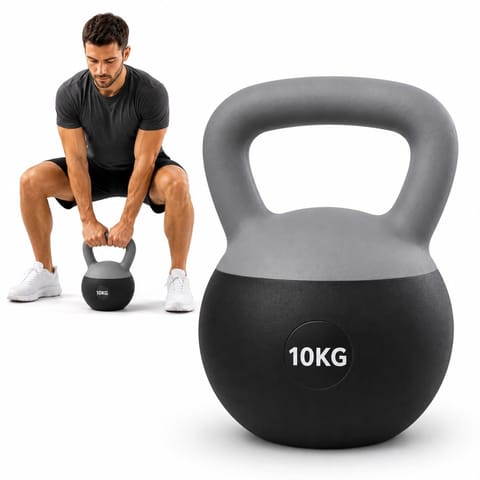 ⁨Kettlebell 10 kg Premium Miękka Podstawa Ciężarek Fitness Trening Domowy szary⁩ w sklepie Wasserman.eu
