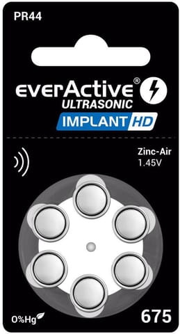 ⁨Bateria do aparatu słuchowego everActive ULTRASONIC IMPLANT HD 675 / PR44 (blister 6 szt.)⁩ w sklepie Wasserman.eu