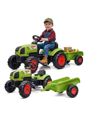⁨FALK Traktor Claas Zielony na Pedały z Przyczepą + Klakson od 2 Lat.⁩ w sklepie Wasserman.eu