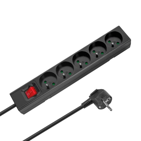 ⁨URZ3061-5 B Mains extension cable black 5 sockets with switch cable 5m⁩ at Wasserman.eu