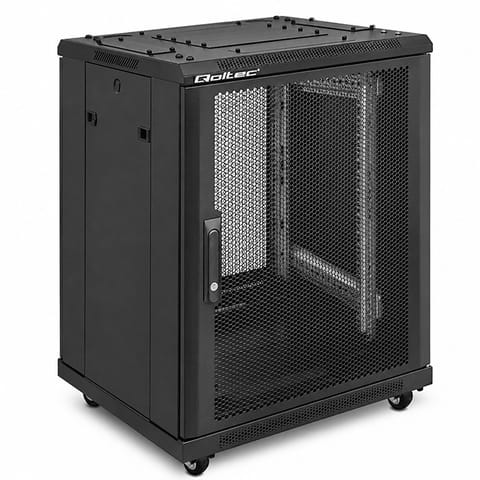 ⁨Qoltec Szafa RACK 19" | 15U | 600 x 855 x 600 | Perforowane drzwi | Stojąca | Nóżki + Kółka | Stalowa obudowa | Zamek⁩ w sklepie Wasserman.eu