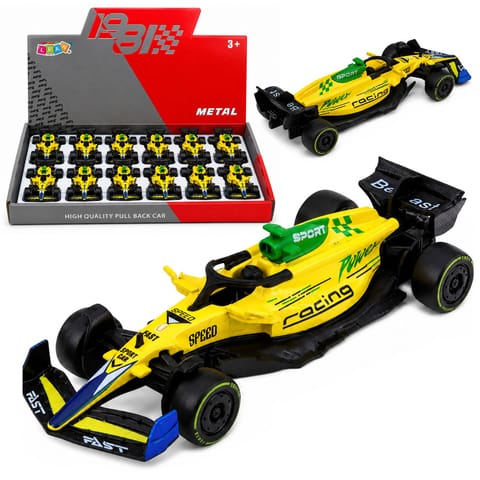 ⁨Autko Wyścigówka Metalowa Formuła Napęd Pull Back Żółta 1:43⁩ w sklepie Wasserman.eu