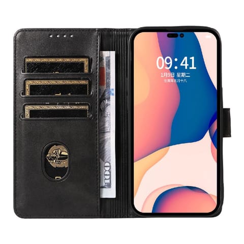 ⁨Etui pokrowiec na iPhone 16 Pro Max Leather Book Case - czarny⁩ w sklepie Wasserman.eu