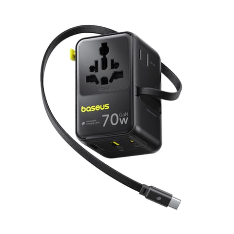 ⁨Adapter podróżny 6w1 ze zwijanym kablem USB-C 70W - czarny⁩ w sklepie Wasserman.eu
