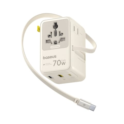 ⁨Adapter podróżny 6w1 ze zwijanym kablem USB-C 70W - biały⁩ w sklepie Wasserman.eu