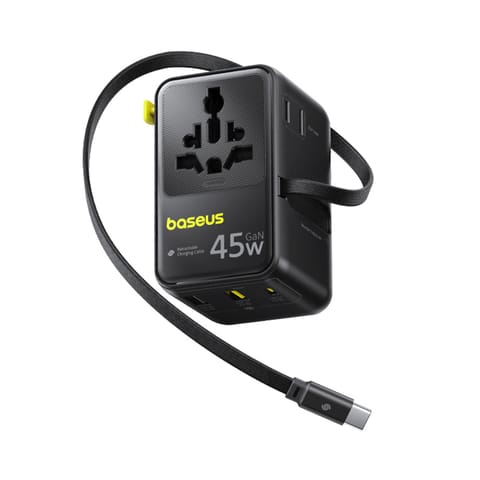 ⁨Adapter podróżny 6w1 ze zwijanym kablem USB-C 45W - czarny⁩ w sklepie Wasserman.eu