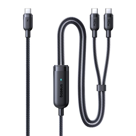 ⁨Kabel przewód 2w1 USB-C - 2x USB-C 140W 1.5 m - czarny⁩ w sklepie Wasserman.eu