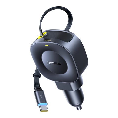 ⁨Ładowarka samochodowa USB-C ze zwijanym kablem USB-C 45W - czarna⁩ w sklepie Wasserman.eu