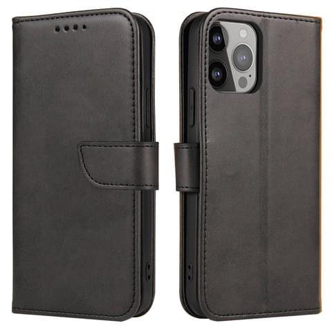 ⁨Etui portfel z klapką podstawką do iPhone 15 Pro Magnet Case - czarny⁩ w sklepie Wasserman.eu