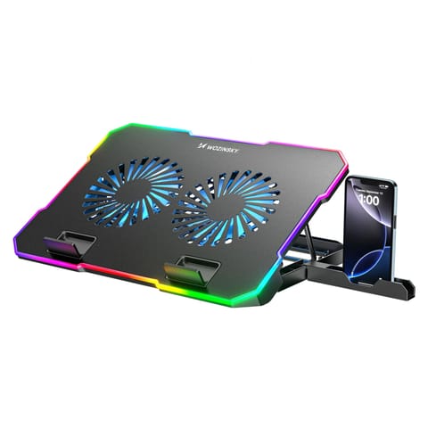 ⁨Podstawka chłodząca gamingowa pod laptop z uchwytem na telefon RGB - czarna⁩ w sklepie Wasserman.eu
