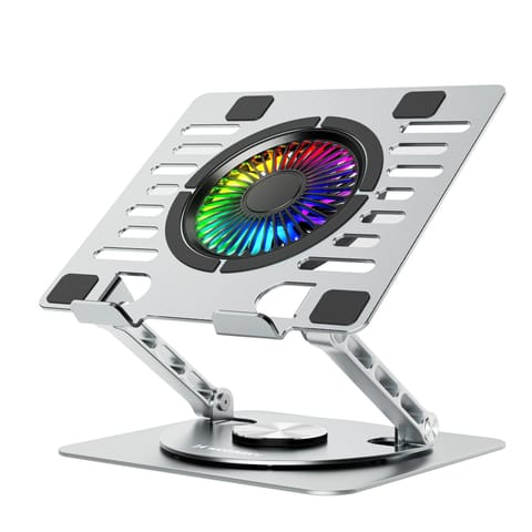 ⁨Podstawka chłodząca z obrotem 360 pod laptop tablet RGB - srebrna⁩ w sklepie Wasserman.eu