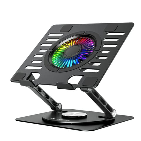 ⁨Podstawka chłodząca z obrotem 360 pod laptop tablet RGB - czarna⁩ w sklepie Wasserman.eu