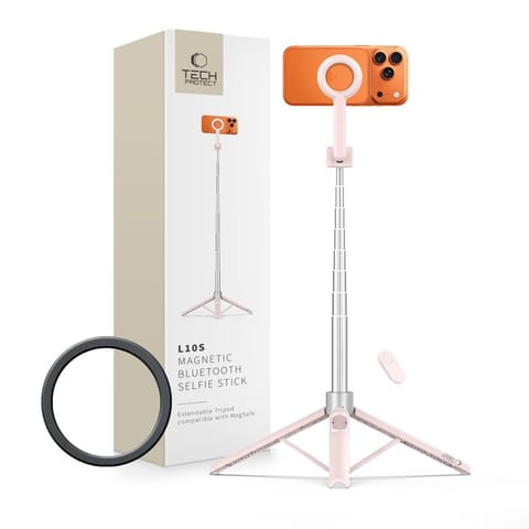 ⁨Selfie stick kijek tripod do zdjęć Bluetooth - różowo szary⁩ w sklepie Wasserman.eu