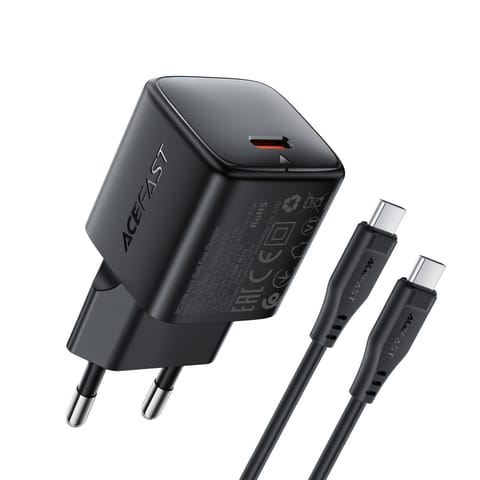 ⁨Ładowarka sieciowa USB-C 30W GaN z kablem USB-C - Lightning 1.2m - czarna⁩ w sklepie Wasserman.eu