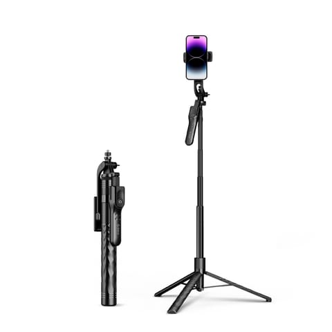 ⁨Selfie stick tripod 1/4'' na telefon kamerę aparat z obrotem 360 Bluetooth - czarny⁩ w sklepie Wasserman.eu
