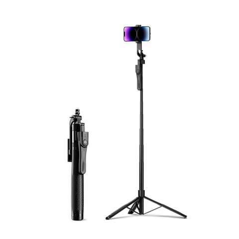 ⁨Selfie stick tripod 1/4'' na telefon kamerę aparat z obrotem 360 Bluetooth - czarny⁩ w sklepie Wasserman.eu