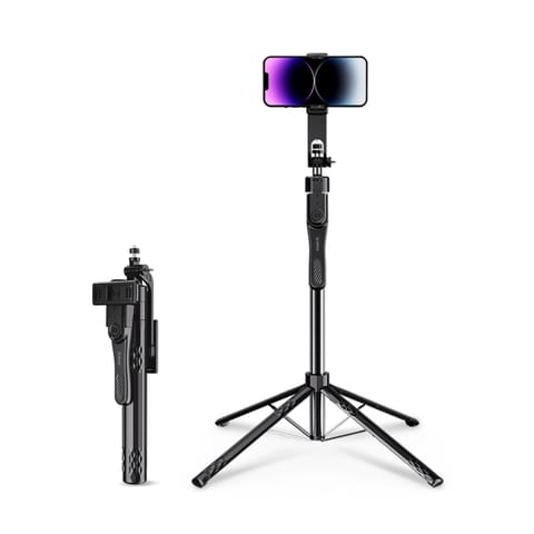 ⁨Selfie stick statyw 1/4'' na telefon kamerę aparat z obrotem 360 Bluetooth - czarny⁩ w sklepie Wasserman.eu