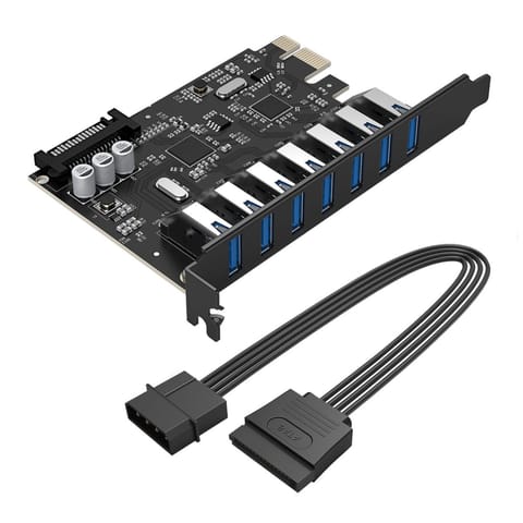 ⁨Karta rozszerzeń PCI-E - 7x USB 3.0 do komputera stacjonarnego - czarna⁩ w sklepie Wasserman.eu