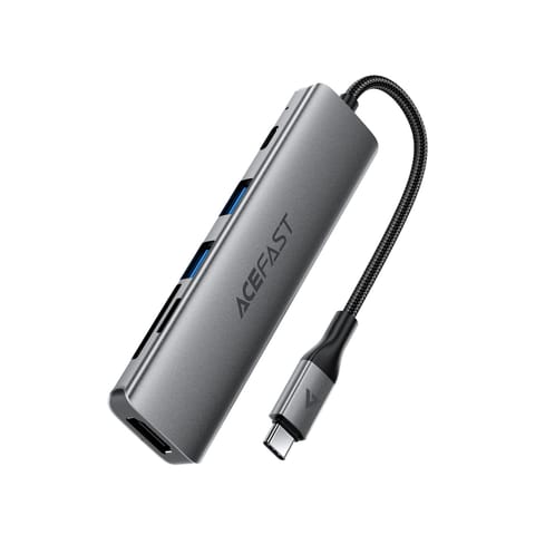 ⁨Hub stacja dokująca 6w1 USB-C - UAB-A USB-C HDMI SD 4K 60Hz PD 90W - szara⁩ w sklepie Wasserman.eu
