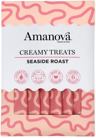 ⁨Amanova Cat Creamy Treats Seaside Roast Tuna & Chicken liver - tuńczyk i wątróbka 6x15g⁩ w sklepie Wasserman.eu