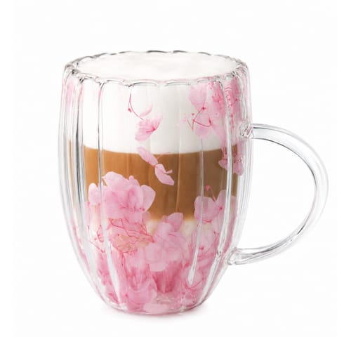 Szklanka termiczna ryflowana z kwiatami w środku, gipsówka róż 300 ml 1szt SZK157 w sklepie Wasserman.eu