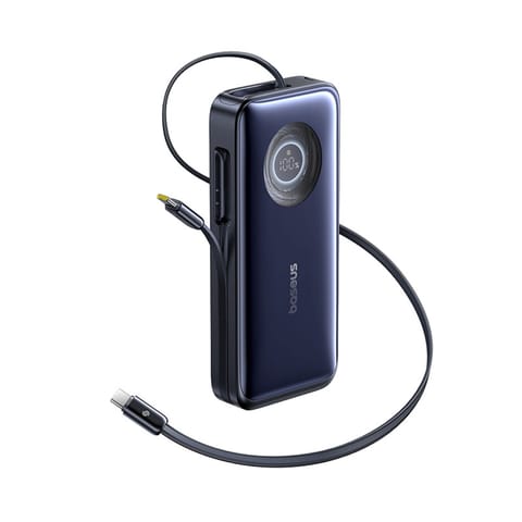 ⁨Powerbank 20000mAh 100W ze zwijanym kablami USB-C - czarny⁩ w sklepie Wasserman.eu