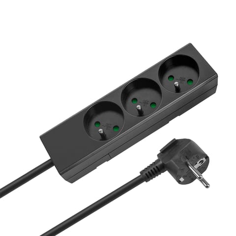 ⁨Przedłużacz 3 gniazda 2m typu francuskiego bez przełącznika (3x1,5mm) Rebel czarny⁩ w sklepie Wasserman.eu