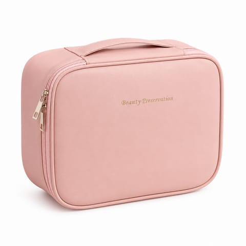 ⁨Kosmetyczka rozkładana elegancka kuferek etui z ekoskóry róż KS146R⁩ w sklepie Wasserman.eu