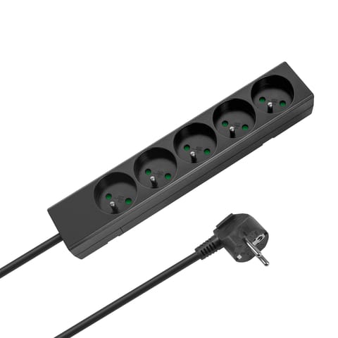 ⁨Przedłużacz 5 gniazd 2m typu francuskiego bez przełącznika (3x1,5mm) Rebel czarny⁩ w sklepie Wasserman.eu