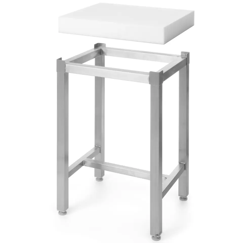 ⁨Polyethylene butcher block on stainless steel base 500 x 400 x 830 mm - Hendi 505144⁩ at Wasserman.eu