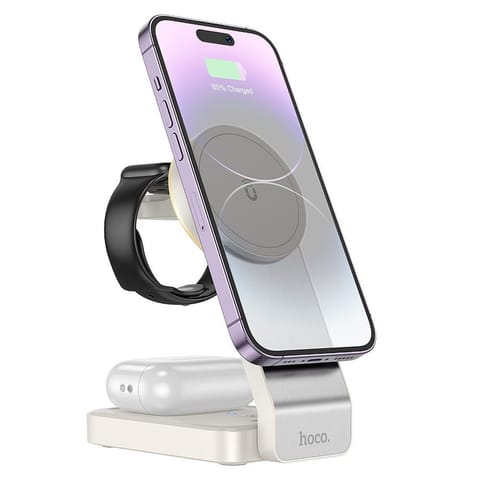 ⁨Ładowarka indukcyjna Hoco 3w1 15W zgodna z MagSafe CQ3 biała⁩ w sklepie Wasserman.eu
