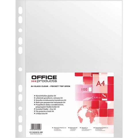 ⁨Koszulka krystaliczna A4 PP 50mic (100szt.) w folii 21142415-90 OFFICE PRODUCTS⁩ w sklepie Wasserman.eu