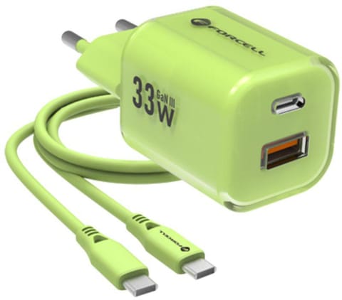 ⁨ŁADOWARKA SIECIOWA Forcell F-Energy GaN III VT-41 33 W 1x USB-C 1x USB-A PD 3.0 QC 4.0 ZIELONA⁩ w sklepie Wasserman.eu